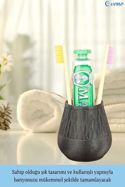 Evene Toothbrush Holder Countertop Black Color Toothbrush Stand Vase Model