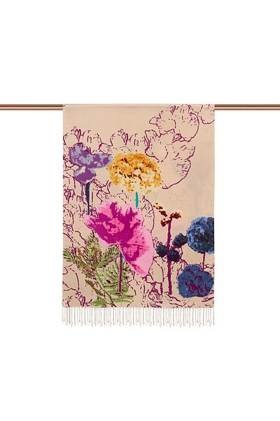 ipekevi Misty Pink Patterned Silk Shawl 2607