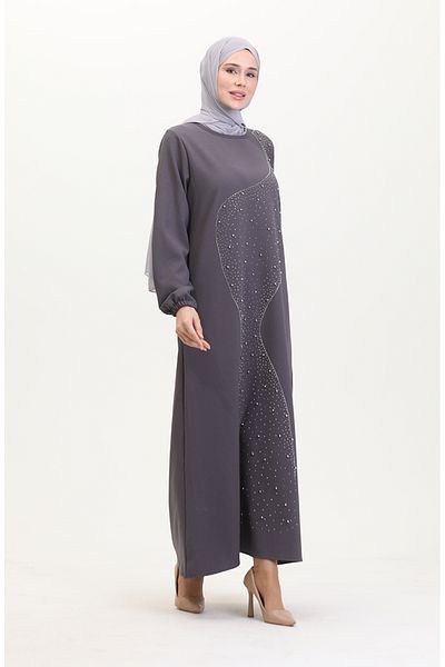 sefamerve Abendkleid mit Steindruck 0407-06 Grau