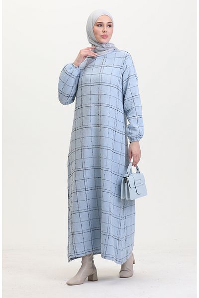 sefamerve Tuvit Checkered Dress 0531-02 Baby Blue