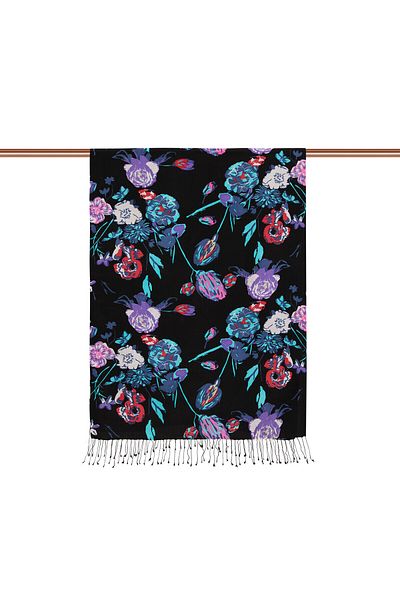 ipekevi Black Turquoise Silk Shawl 5213