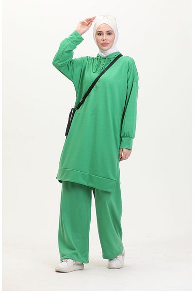 sefamerve Grünes Kapuzen-Trainingsanzug-Set – 0057-10