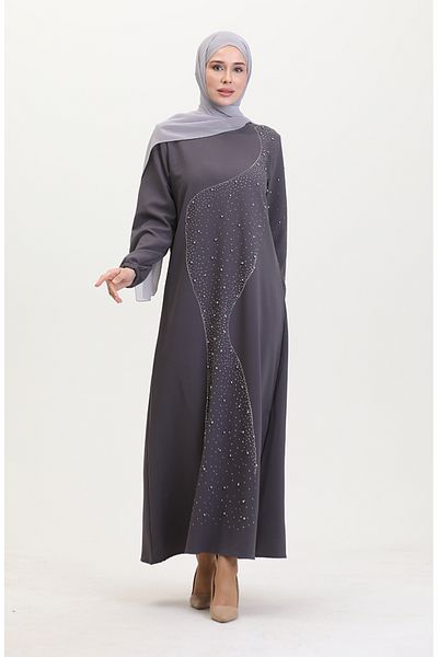 sefamerve Abendkleid mit Steindruck 0407-06 Grau