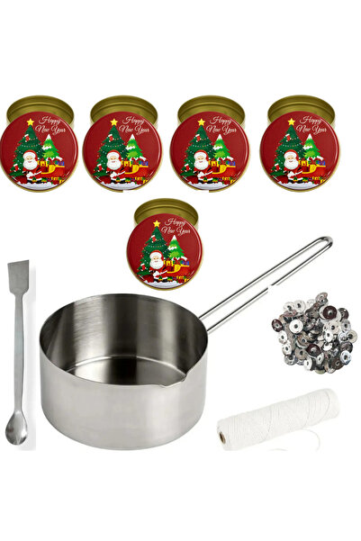 adin tasarım Yılbaşı Mum Yapım Seti Mum Eritme Kabı 1000Ml Karıştırma Kaşığı Fitil Tutacağı Mum Kabı 5liNoel Baba