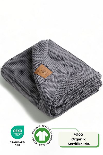Next Baby Little Dedi Organic Cotton Knitted Baby Blanket Anthracite - 80X100