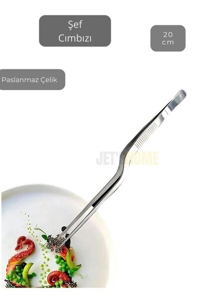 Jet's Home Kıvrımlı Şef Cımbızı Paslanmaz Dekor Cımbızı Çelik Yemek Cımbızı Maşa 20 cm