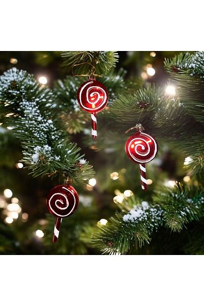 Kuzey Vip Deluxe 3Pcs - Candy Stick Spring, Tree Ornament, 10cm Bright Silvery Red Christmas Spring Ornaments