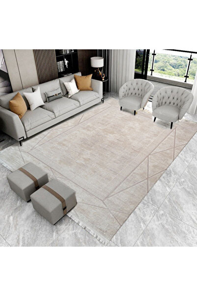 Atlantis Cream Striped Shiny Yarn Acrylic Woven Rug Soft Runner Living Room Living Room  Rug