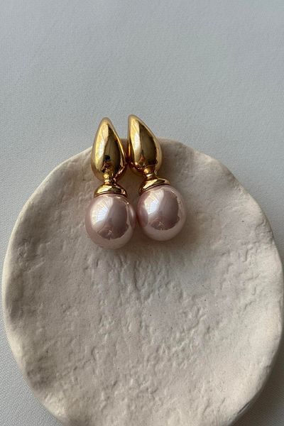 mos&more Gold Burgundy Pearl Evening Dress Casual Stylish Women's Earrings