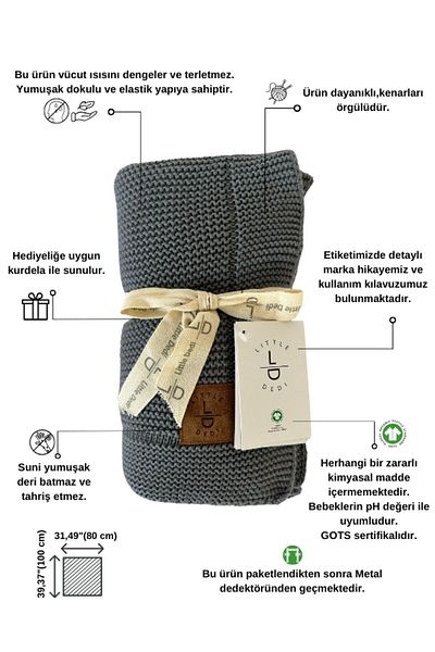 Next Baby Little Dedi Organic Cotton Knitted Baby Blanket Anthracite - 80X100