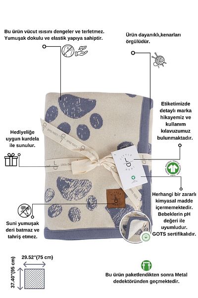 Next Baby Little Dedi Sherpa Organic Cotton Double Sided Blue Baby Kids Cute Paw Blanket, 80X100