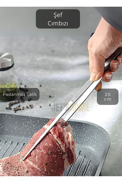 Jet's Home Stainless Straight Tip Chef Tweezers - Steel Kitchen and Tongs Tweezers 20cm