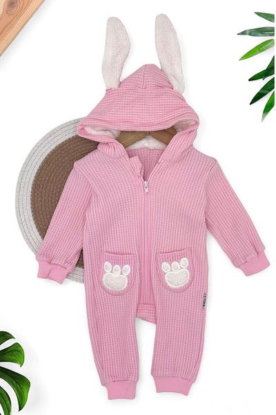 Ege Bebek Baby Girl Sydney Fabric Ear Detailed Medium Thick Zippered Winter Jumpsuit 6-9-12-18 Months