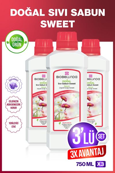 BioBellinda Natural Liquid Hand Soap Sweet 3X750 ml (Set of 3)