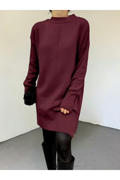 Modamorfo Hidžáb Zimná pletená tunika Crew Neck – bordová