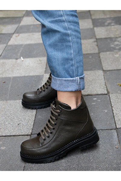 EREN SHOES BAG (VELMA) Botine antiderapante cu talpă din cauciuc, cu șireturi și fermoare din piele naturală