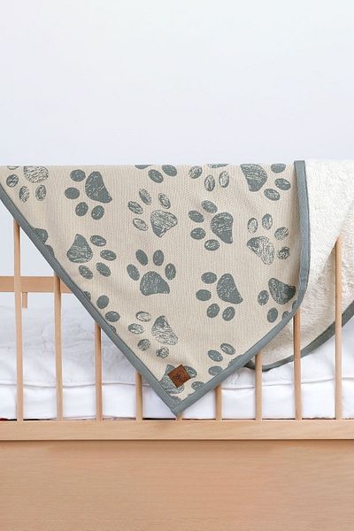 Next Baby Little Dedi Sherpa Organic Cotton Double Sided Mint Baby Kids Cute Paw Blanket, 80X100