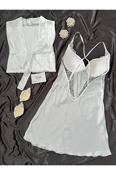 Lena Homewears Σετ νυχτικό Ecru Deluxe Silky Satin Νυχτικό