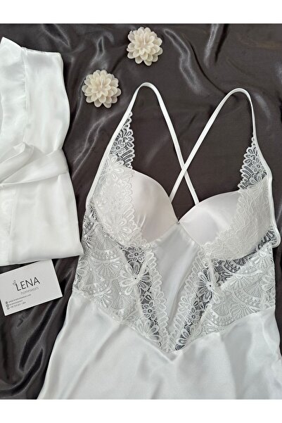 Lena Homewears Σετ νυχτικό Ecru Deluxe Silky Satin Νυχτικό