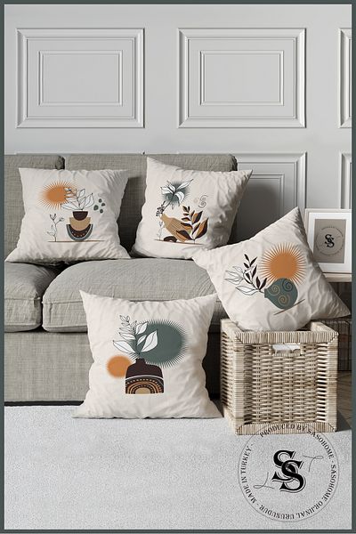 SasoHome Drought And Wildflowers Patterned 4-Piece Digital Printed Throw Pillow Cover