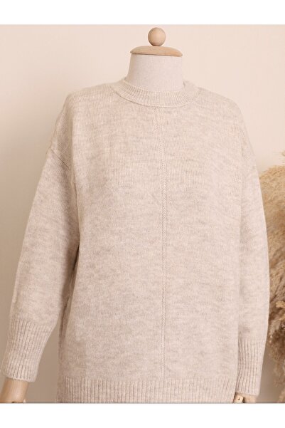 Modamorfo Winter Knitwear Tunic - Crew Neck, Hijab, Stone Color