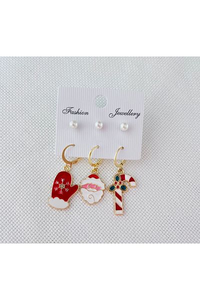 RM Bijuteri 3 Pieces Christmas Christmas Earrings with Gold Enamel