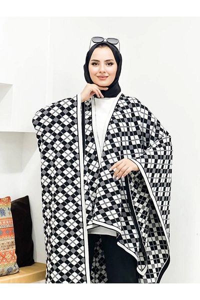 sportiness women's double-sided usable patterned shawl poncho