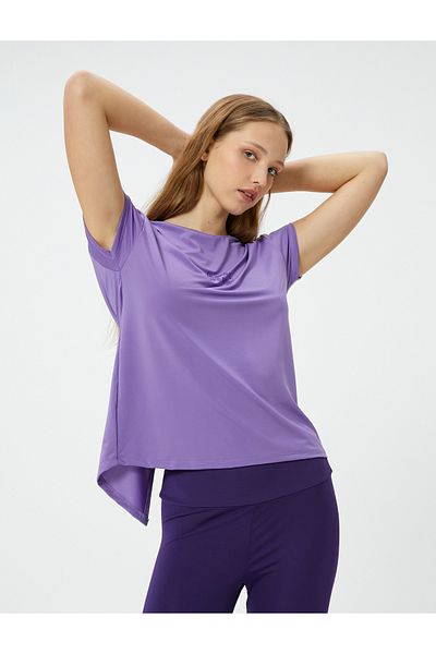 Koton Crew Neck Printed Short Sleeve Sports T-Shirt with Window Detail