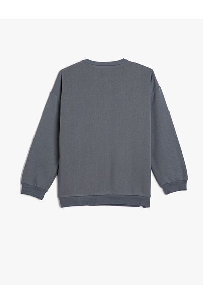 Koton Nature Printed Long Sleeve Sweatshirt - Crew Neck Raised