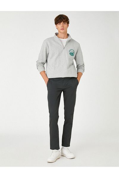 Koton Basic Chino Trousers with Button Pocket Detail