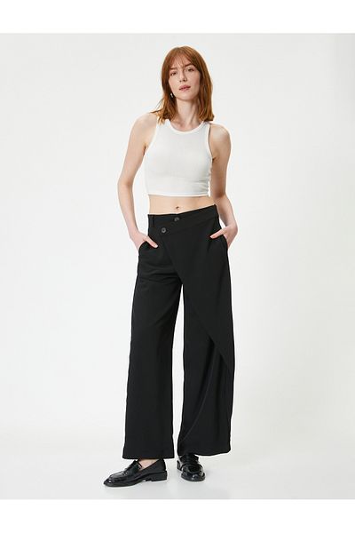 Koton Palazzo Trousers with Asymmetric Cuts and Caps