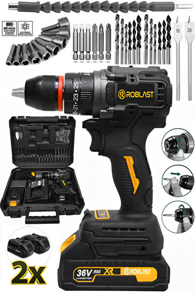 ROBLAST 36V 5Ah Kömürsüz Motor Çelik Mandren Akülü Vidalama Darbeli Şarjlı Ma...