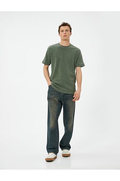 Koton Υπερμεγέθη πλενόμενο T-Shirt Πλήρης λαιμόκοψη κοντό μανίκι