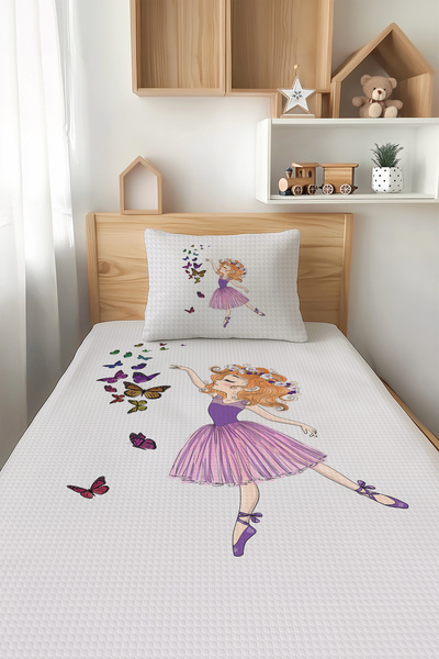 Talia Home طقم بيكيه للأطفال على شكل فراشة منقوشة للفتيات - TLAP-173