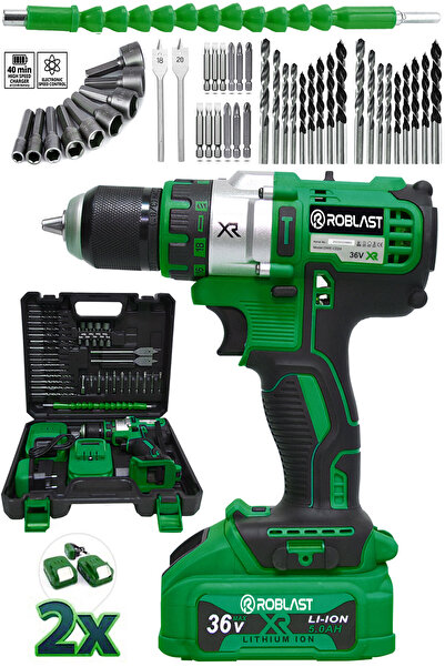 ROBLAST 36V 5Ah XR Metal Şanzıman Çelik Mandren Çift Akülü Vidalama Şarjlı Ma...