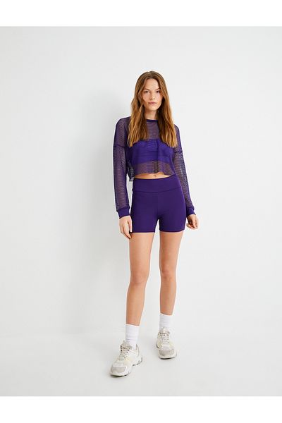 Koton Tricou Sport Crop Mesh - Decolteu, mânecă lungă, largi