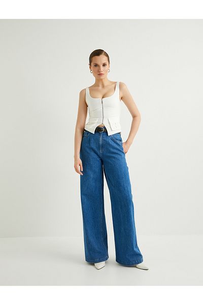 Koton Jeans mit weitem Bein und hoch sitzenden Taschen – Loose Fit Jeans
