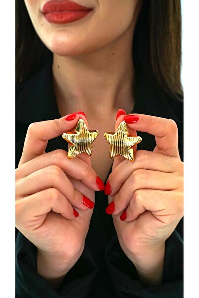 TRENDTAKI Star Earrings Line Pattern Steel 0049