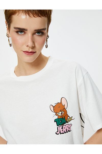 Koton T-shirt Tom and Jerry, licencjonowany, bawełniany, z krótkim rękawem i nadrukiem na plecach