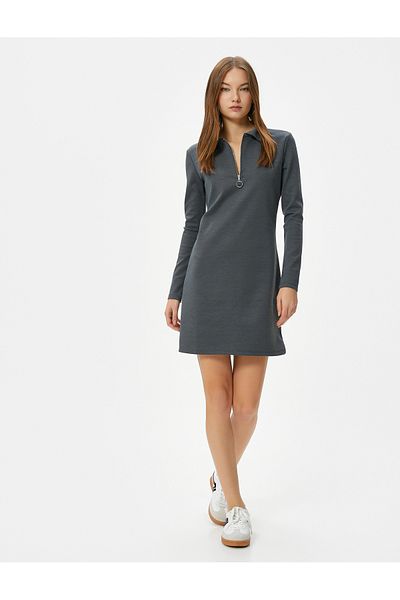 Koton Μίνι φόρεμα Polo Neck Μακρυμάνικο με μισό φερμουάρ