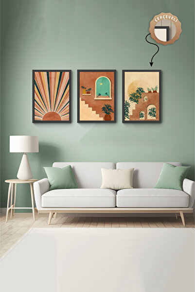 wudie Pictură decorativă din 3 piese, cu cadru din lemn, pictură abstractă, p...