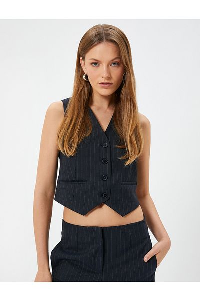 Koton Vestă Blazer Slim Fit cu decolteu în V - Detaliu de buzunar Fleto