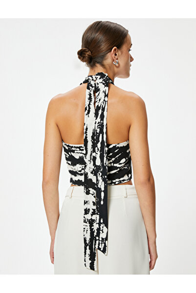 Koton Viscose Fabric - Abstract Pattern, Cross Tie Halter Neck Crop Top