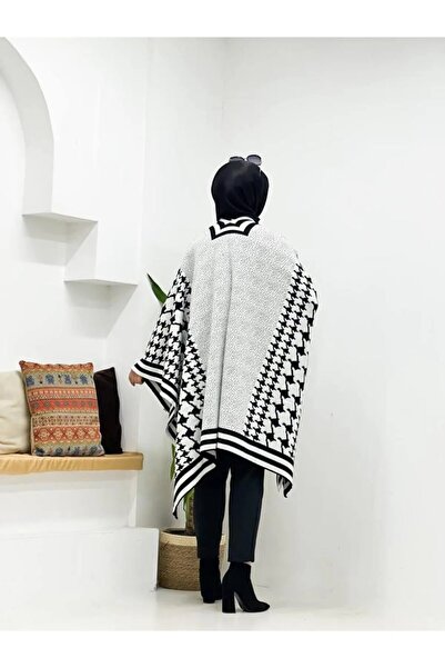 b buhari bykoc γυναικείο πλεκτό σάλι πόντσο με μοτίβο διπλής όψης