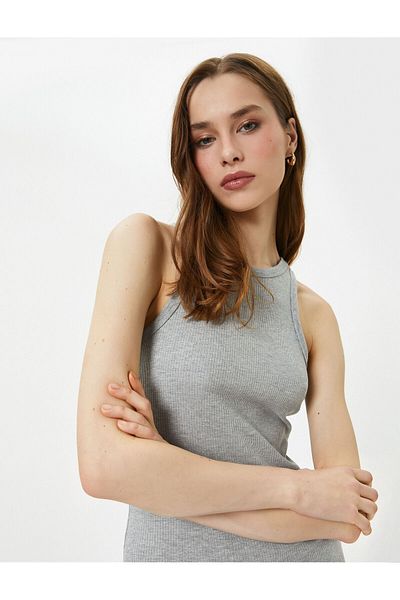 Koton Μίντι Φόρεμα Halter Λαιμόκοψη Bodycon Ριμπ