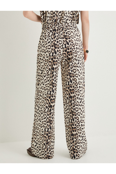 Koton Leopar Pantolon Geniş Paça Yüksek Bel Pamuklu