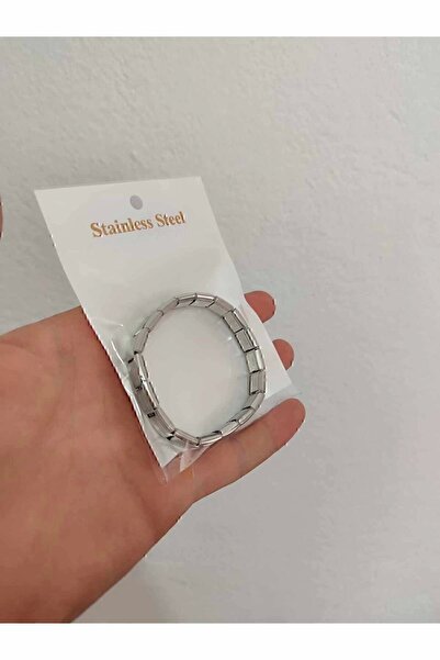 Genel Markalar Unisex Italyan Charm Gümüş Esnek Çelik Bileklik (ÜZERİ YAZILIDIR)