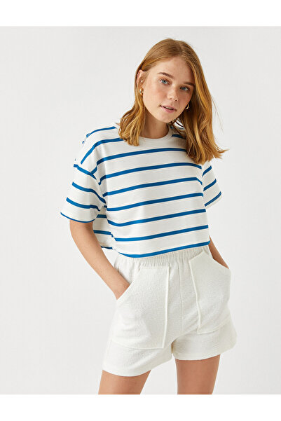 Koton Tricou de bază cu mânecă scurtă cu decolteu în dungi