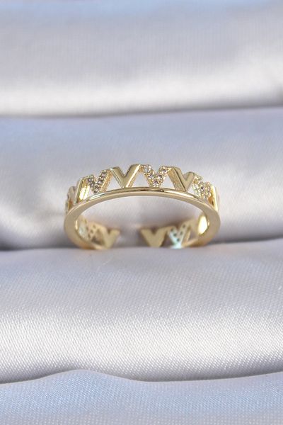 Skygo Brass Gold Color Zircon Stone "V" Model Women's Ring - Tj-Byk3300