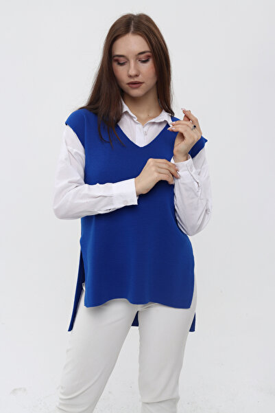 MA ananas Жіночий довгий трикотажний светр з V-подібним вирізом Suveter